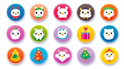 Obraz premium Adorable Christmas Icons: Festive Collection of Cute Winter Animals and Holiday Symbols
