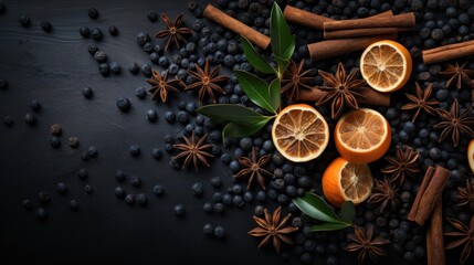 Fototapeta premium Aromatic Spices and Citrus: A Festive Culinary Composition