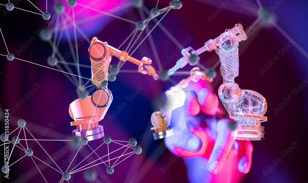 Poster neural network 3d illustration. big data and cybersecurity