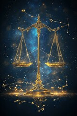 Libra or the Scales astrological sign with constellations around it