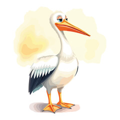 Vector illustration of a cartoon animation of pelican, painted in watercolor, isolated on a white background, pelican animation
