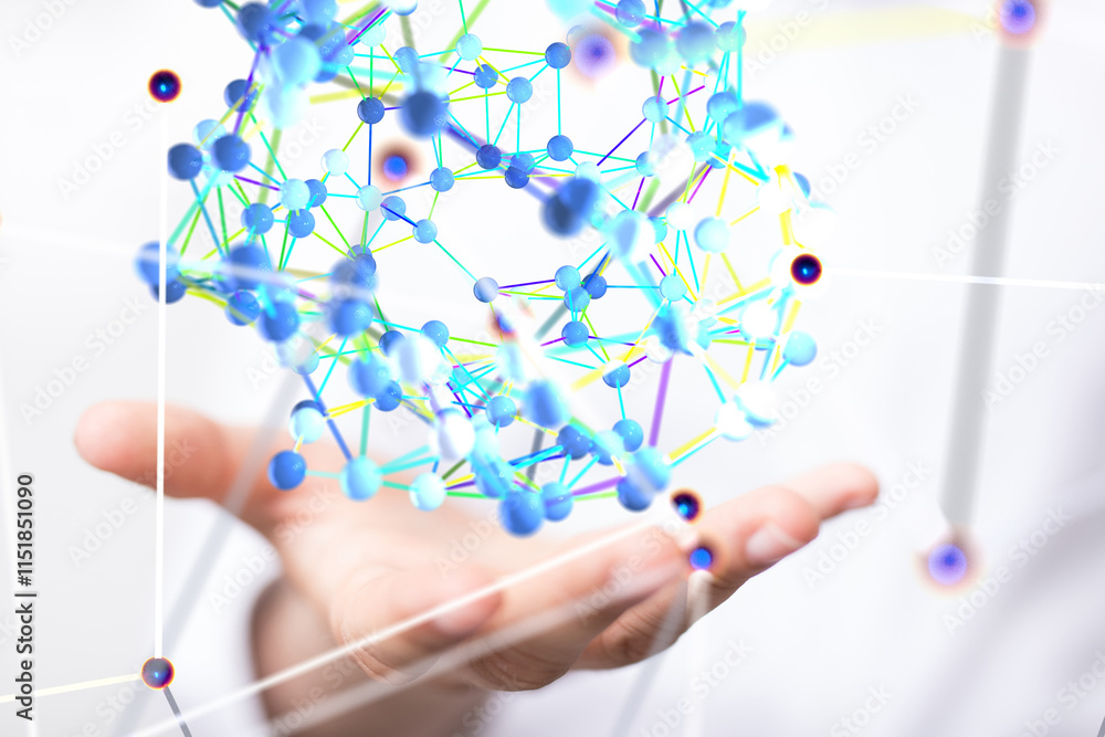 Poster Neural network concept. Connected cells with links.