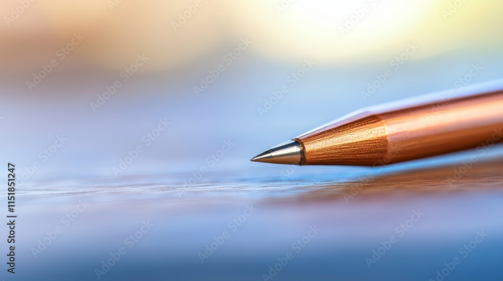 Poster a close-up view of a pencil tip resting on a surface, showcasing its fine point and detailed texture