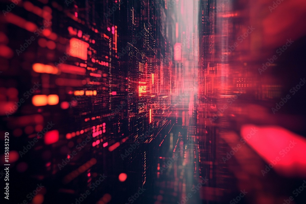 Poster digital data flowing through a virtual server environment. generative ai