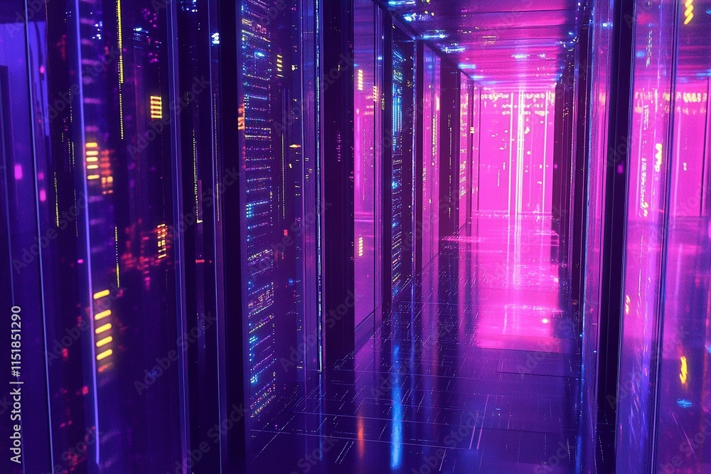 Aufkleber illuminated server space housing vast digital data infrastructure. generative ai