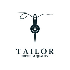 Tailor logo icon illustration template combination of buttons for clothes, thread and sewing machine, for clothing product design
