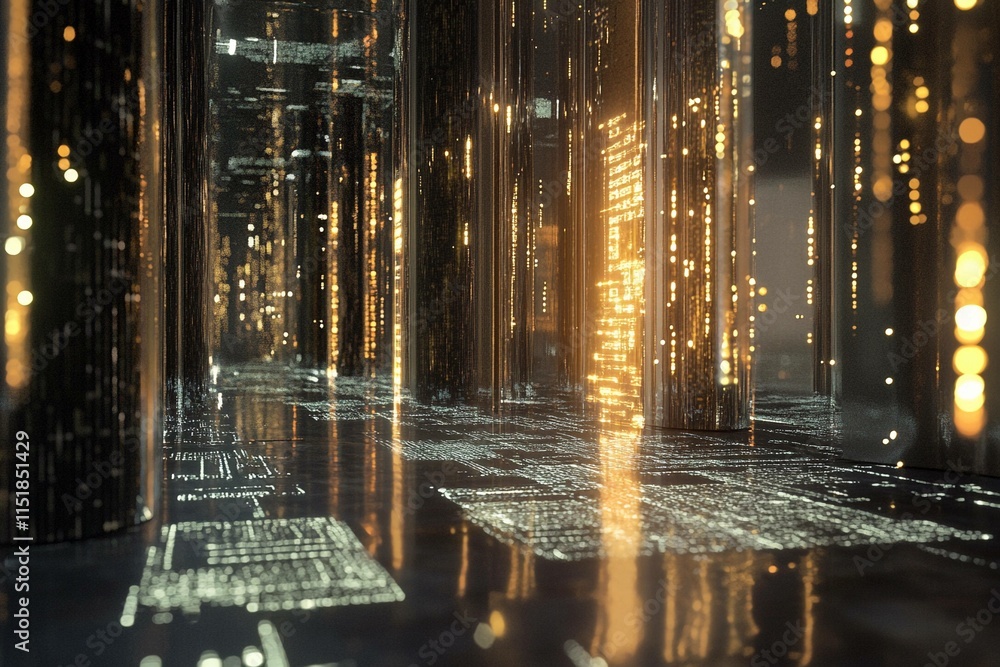 Poster visual representation of a server space filled with digital data. generative ai