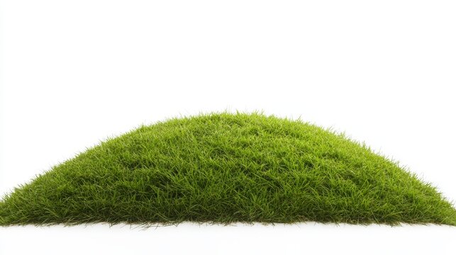 A vibrant green mound of grass against a white background, suggesting freshness and natural beauty.