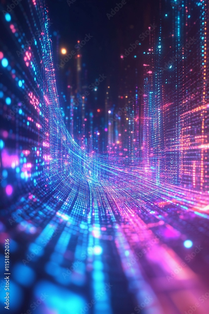 Poster dynamic abstract background depicting vibrant data waves and light patterns. generative ai