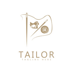Tailor logo icon illustration template combination of buttons for clothes, thread and sewing machine, for clothing product design