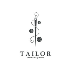 Tailor logo icon illustration template combination of buttons for clothes, thread and sewing machine, for clothing product design