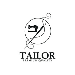 Tailor logo icon illustration template combination of buttons for clothes, thread and sewing machine, for clothing product design