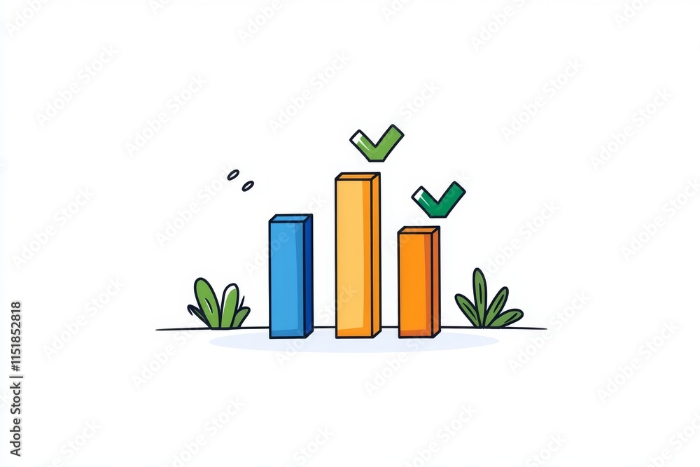 Poster a clean, geometric bar graph icon with three colorful bars of varying heights, set on a blank backgr