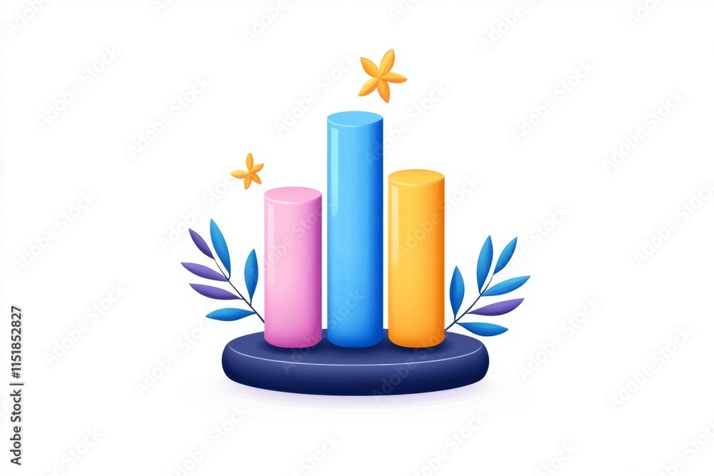 Poster a clean, geometric bar graph icon with three colorful bars of varying heights, set on a blank backgr