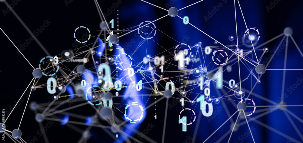 Poster Neural network concept. Connected cells with links.