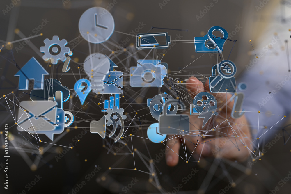 Poster conference Digital Network and data concept 3d - neural network exposure digital