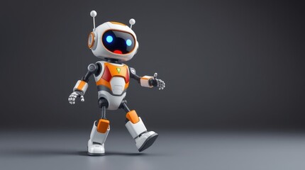 Fototapeta premium A colorful robot performs a lively dance routine in a sleek studio environment. Its energetic movements showcase animation and rhythm, captivating the audience's attention