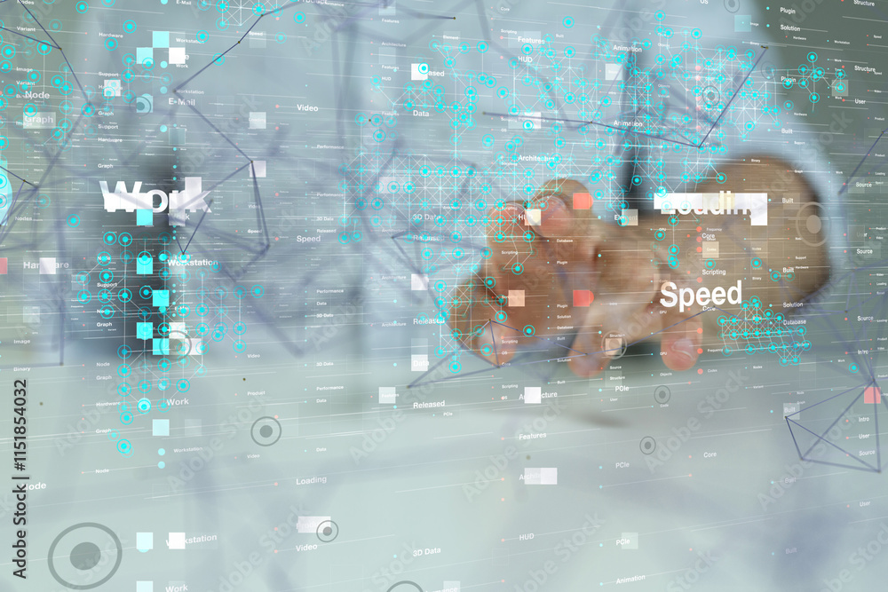 Fototapete Neural network 3D illustration. Big data and cybersecurity - neural network exposure digital