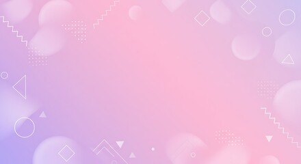 Abstract pastel pink and purple geometric shapes with circles, triangles, squares, and diamonds.