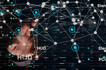 Neural network 3D illustration. Big data and cybersecurity