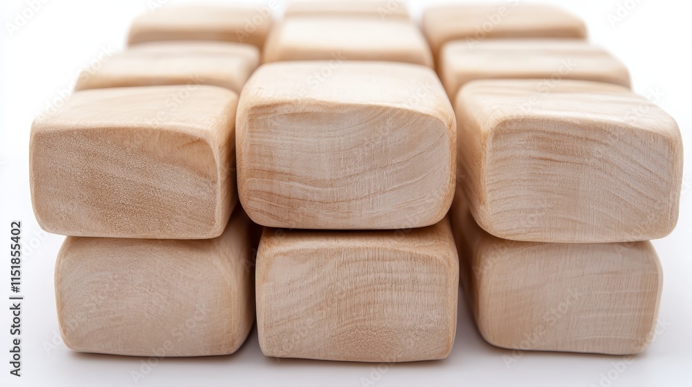 Poster a close-up view of smooth, rectangular wooden blocks arranged in a grid pattern, showcasing their na