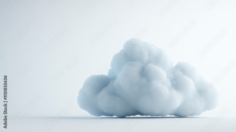 Poster a soft, fluffy cloud floats gently against a minimalistic light background, creating a serene and ca
