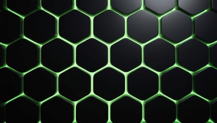 Background with network of hexagonal cells creates an intriguing pattern illuminated by soft green backlight. The dark backdrop enhances the contrast, making the design visually striking
