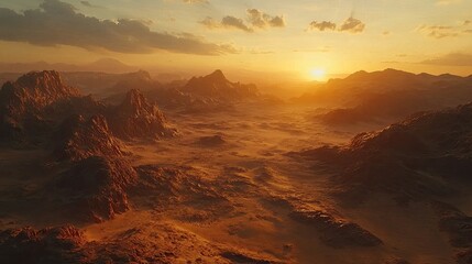 Fototapeta premium Golden Sunset Over Rugged Desert Mountainscape