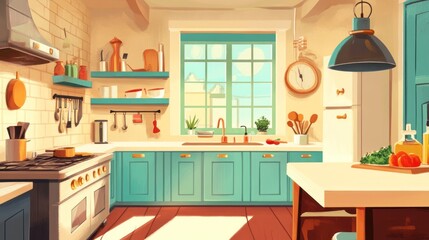 Fototapeta premium Sunny Kitchen: A Delightful Culinary Space