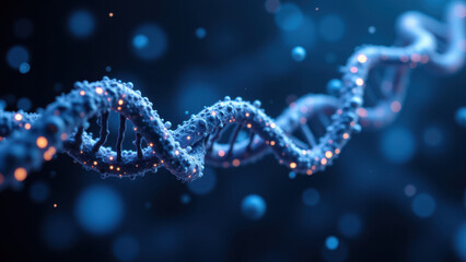 A visual representation of Semaglutide as a strand of DNA with blue bubbles, symbolizing biological activity and molecular interactions.