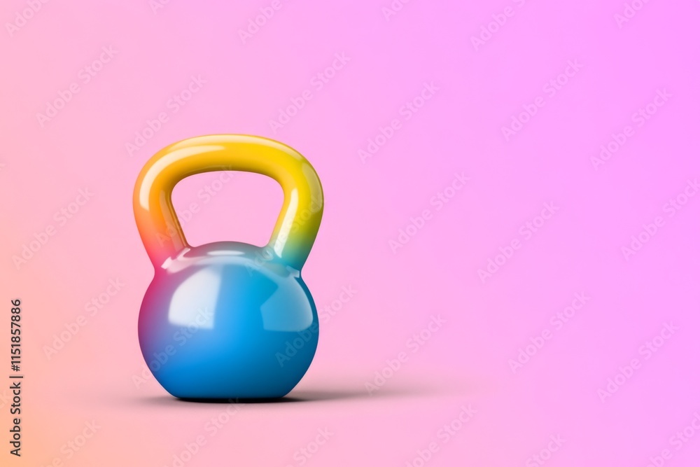 Poster a flat design of a kettlebell in vibrant colors, placed against a plain, gradient backdrop for a mod