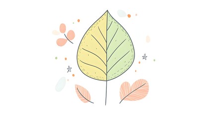 A stylized leaf with pastel colors and small floral elements