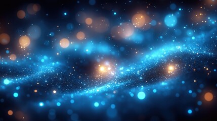 Obraz premium Abstract blue and gold glowing particles wave.