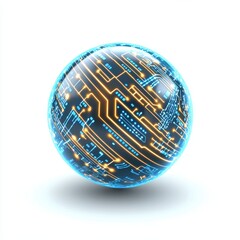 Futuristic digital sphere with glowing circuit lines and patterns