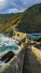Gaztelugatxe, a small island in the Basque Country of Spain. A stone pathway leads up to the chapel...
