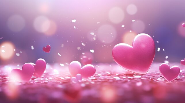 Animated pink hearts gently floating upward with soft glitter effects in the background