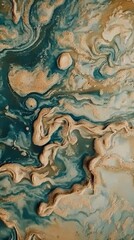 Abstract Beige And Teal Swirling Marble Design