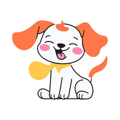 Fototapeta premium Adorable cartoon dog with orange ears and tail, a yellow scarf, and a happy expression. Perfect for kids' designs, stickers, or playful illustrations.