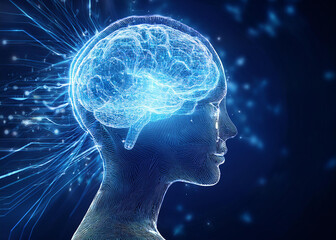 “Futuristic Artificial Intelligence Concept with Glowing Digital Brain and Data Streams”