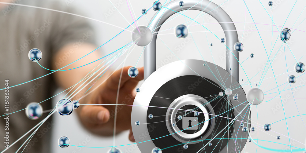 Fototapete Information technology protected with firewall, secure access and encryption against cyber