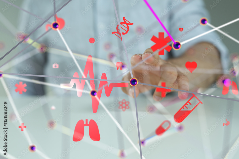 Poster neural network 3d illustration. big data and cybersecurity - 3d