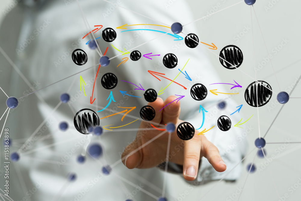 Fototapete Global network. Blockchain. 3D illustration. Neural networks and artificial intelligence. Abstract
