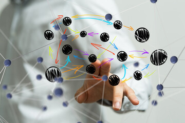Global network. Blockchain. 3D illustration. Neural networks and artificial intelligence. Abstract