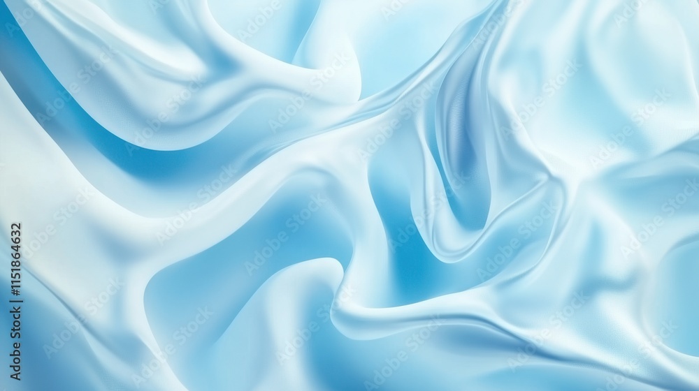 Poster soft blue satin fabric with gentle folds and fluid curves catching the light in an elegant display o