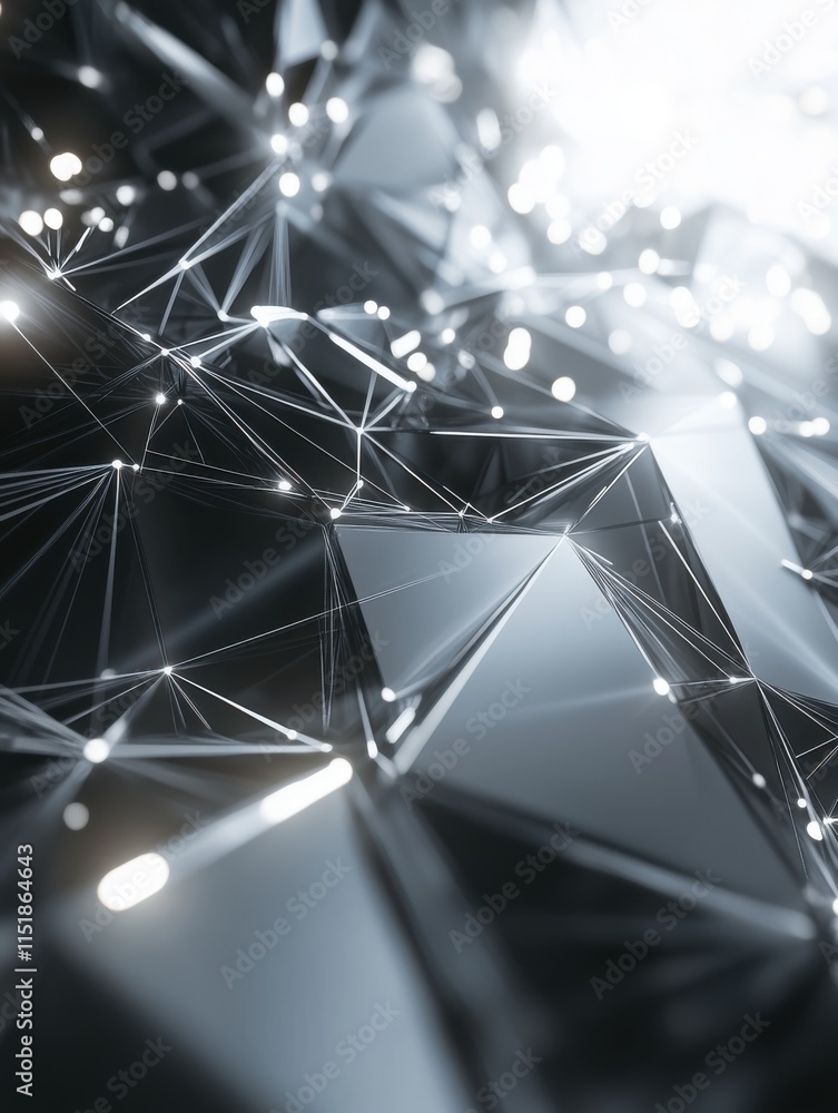 Poster geometric patterns formed by reflective surfaces and light in an abstract digital art composition