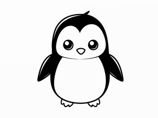 Cartoon penguin with big eyes and small triangular beak isolated on white background.Holiday cards, children’s illustrations, winter-themed designs, penguin art, educational materials, birthday 