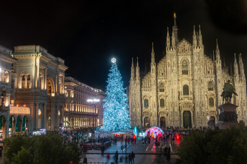 Christmas tree lit up in the centre of Milan