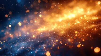Obraz premium Abstract background with blue and gold glitter particles.