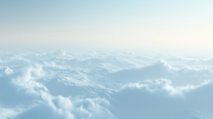 Endless waves of fluffy clouds under a soft blue sky create a serene and tranquil atmosphere.