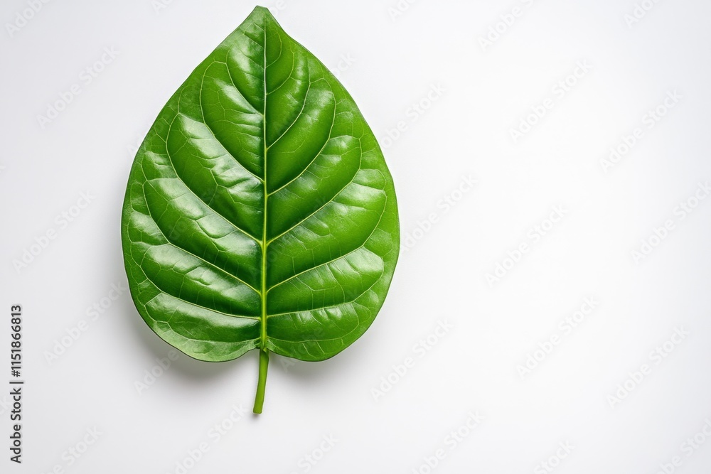 Aufkleber a minimalist design of a single green leaf with clean lines and soft gradients, placed on a white ba
